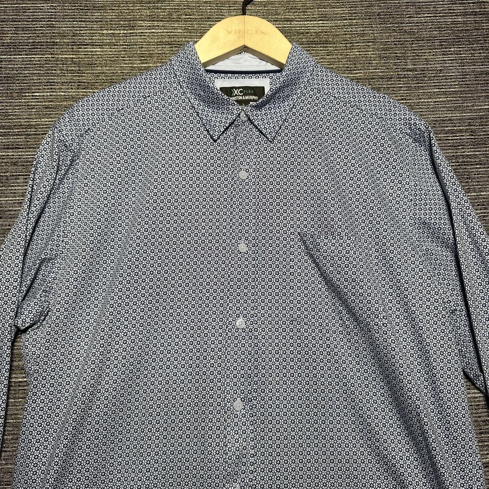Johnston & Murphy Shirt Men's L Blue AOP Long Sleeve Button Up XC Flex